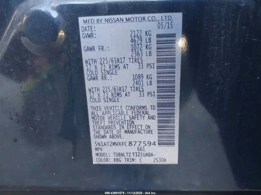 2015 NISSAN ROGUE SV