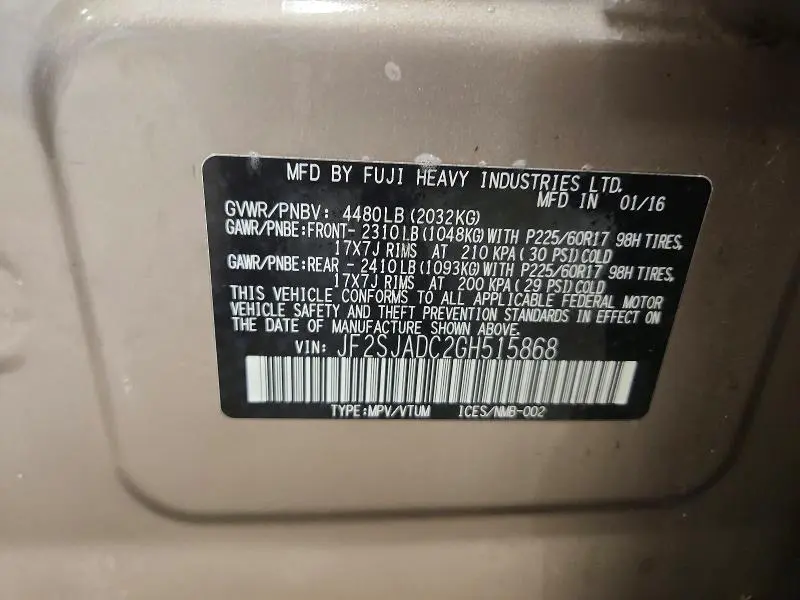 2016 SUBARU FORESTER 2.5I PREMIUM  