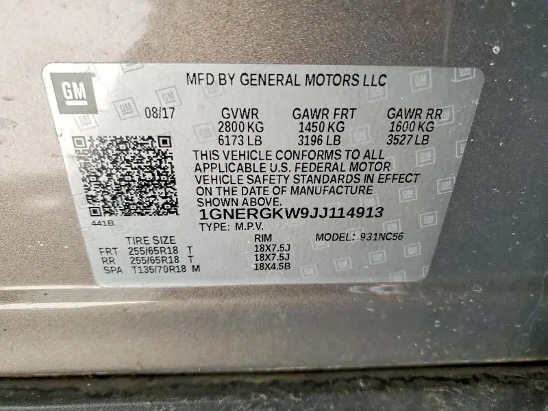 2018 CHEVROLET TRAVERSE LT  