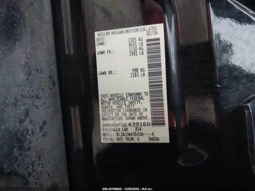 2016 NISSAN MAXIMA 3.5 SL