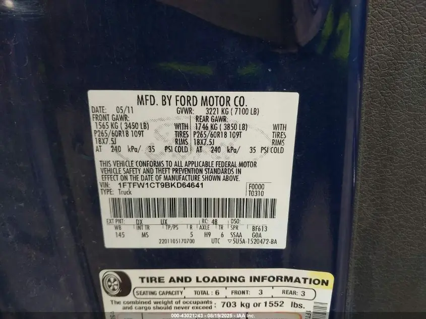 2011 FORD F-150 XLT