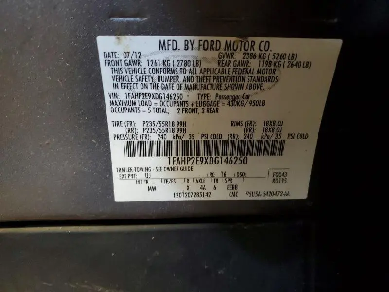 2013 FORD TAURUS SEL  