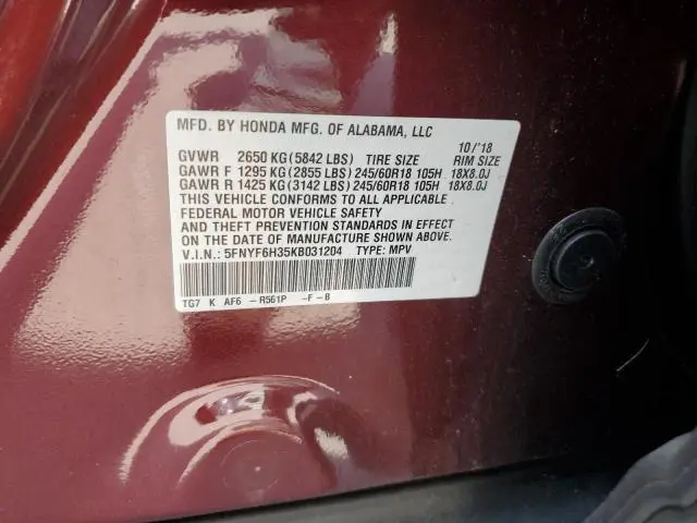 2019 HONDA PILOT EX  
