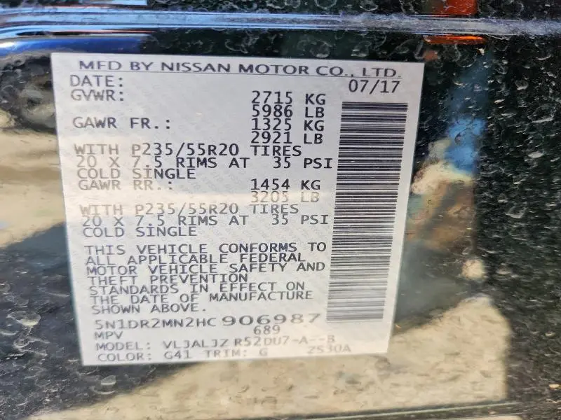 2017 NISSAN PATHFINDER PLATINUM  