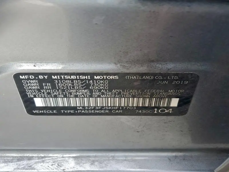 2019 MITSUBISHI MIRAGE G4 ES  