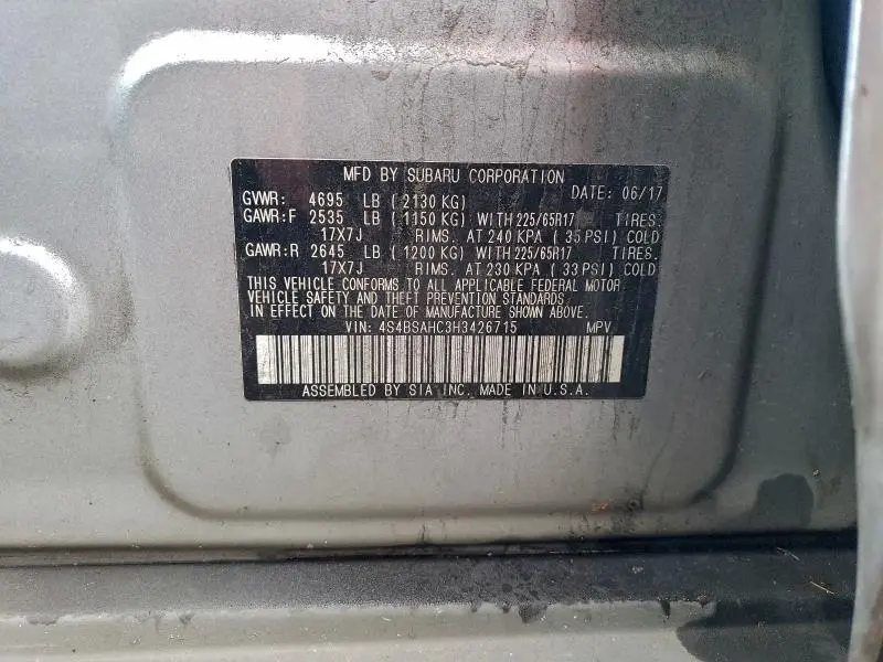 2017 SUBARU OUTBACK 2.5I PREMIUM  