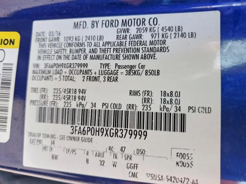 2016 FORD FUSION SE  