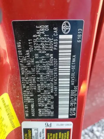 2012 TOYOTA CAMRY BASE  