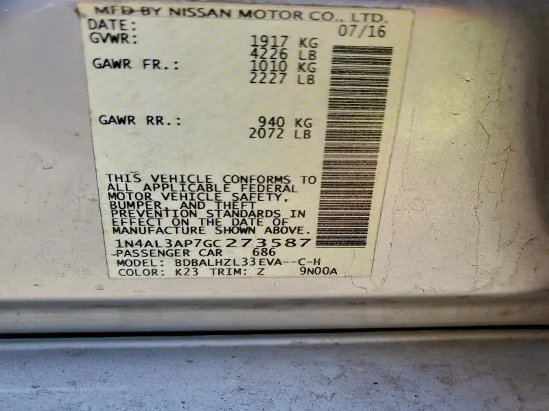 2016 NISSAN ALTIMA 2.5  