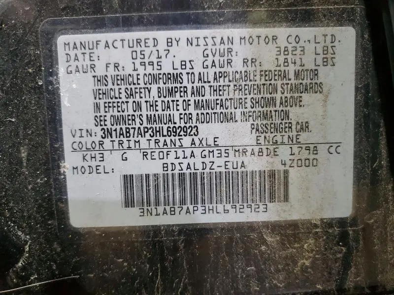 2017 NISSAN SENTRA S  