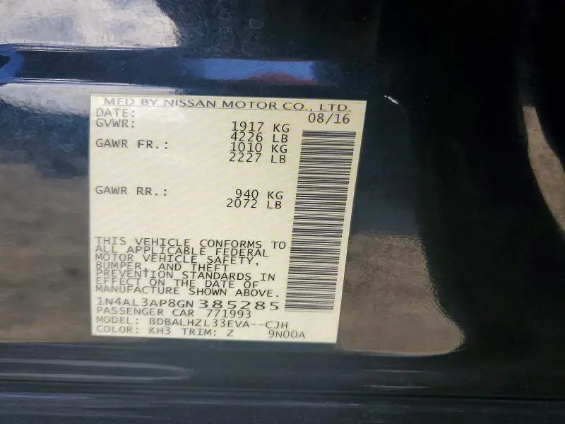 2016 NISSAN ALTIMA 2.5 SR  