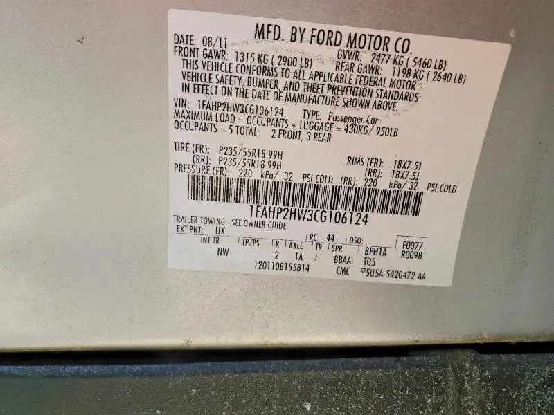 2012 FORD TAURUS SEL  