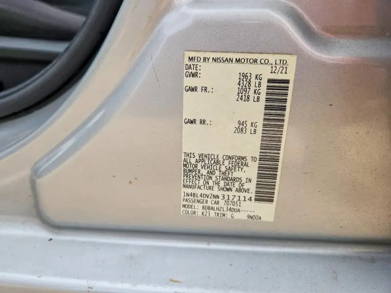 2022 NISSAN ALTIMA SV  