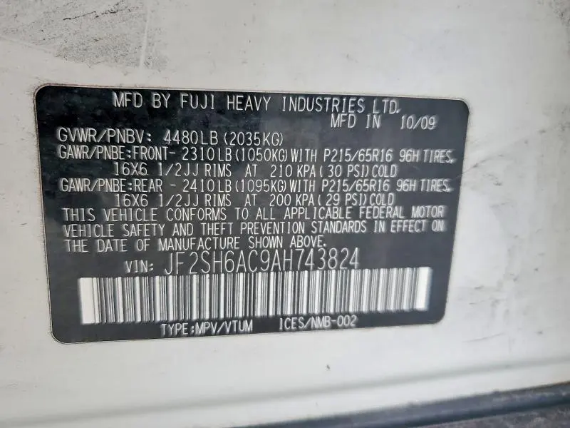 2010 SUBARU FORESTER 2.5X  
