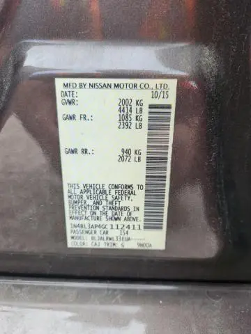 2016 NISSAN ALTIMA 3.5 SL  