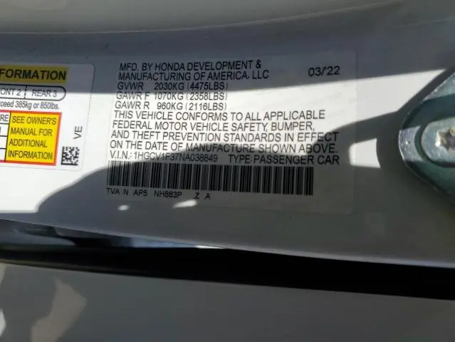 2022 HONDA ACCORD SPORT  