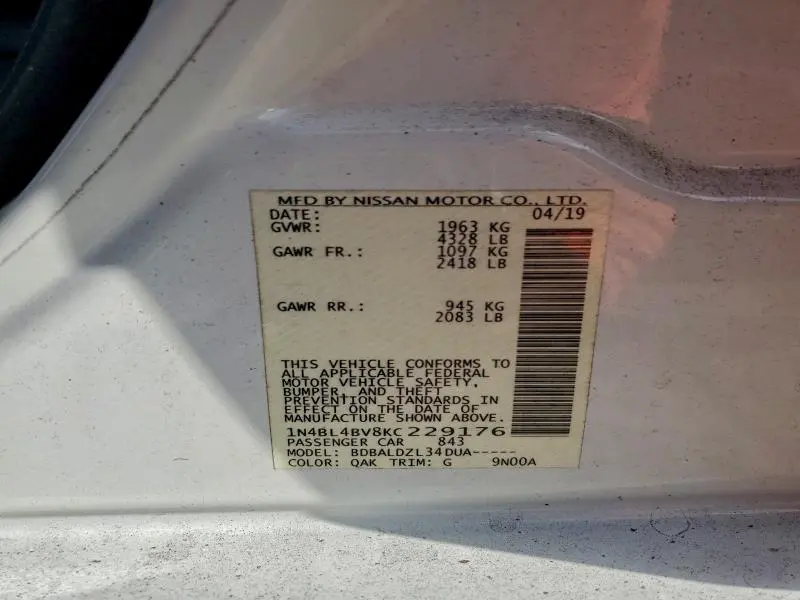 2019 NISSAN ALTIMA S  