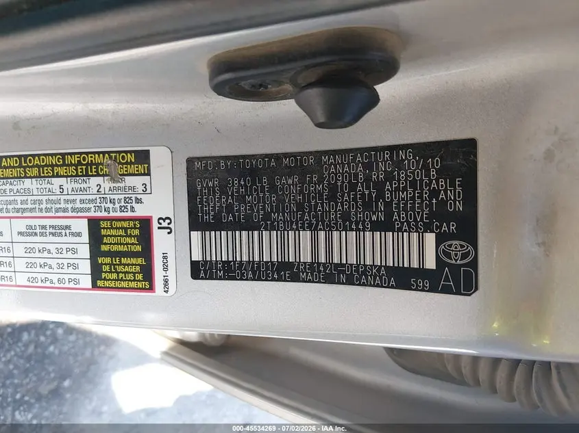 2010 TOYOTA COROLLA S