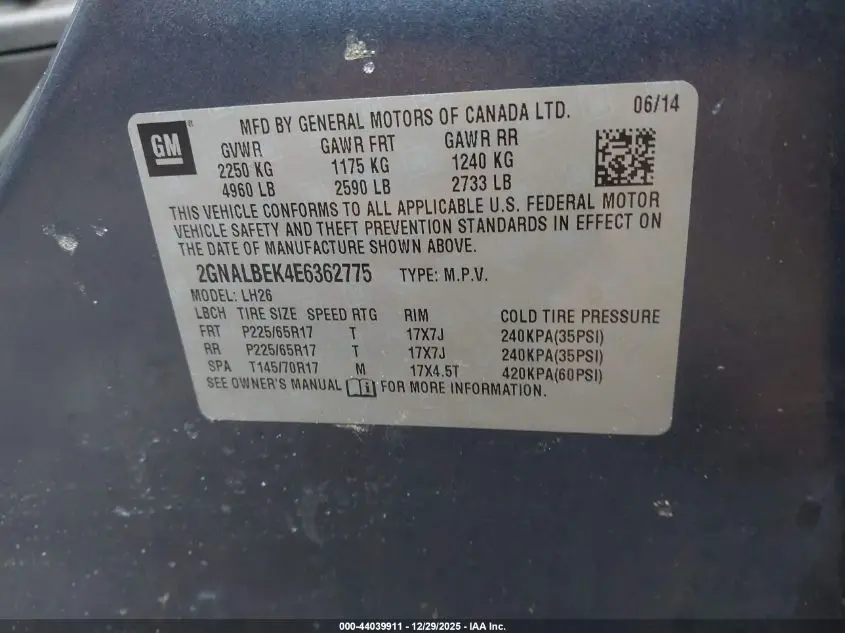 2014 CHEVROLET EQUINOX 1LT