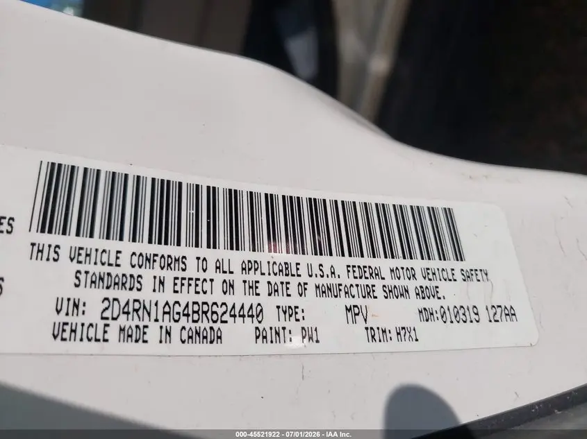 2011 DODGE GRAND CARAVAN C/V