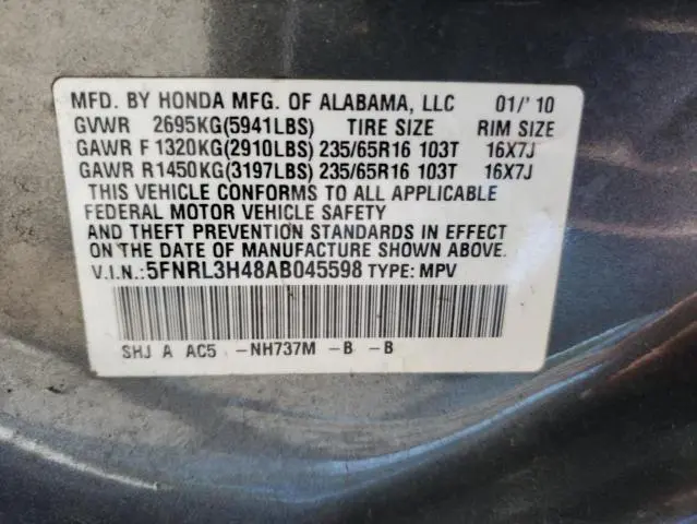 2010 HONDA ODYSSEY EX  
