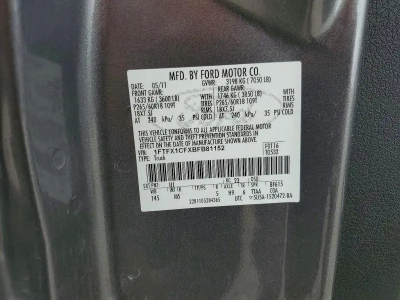 2011 FORD F150 SUPER CAB  