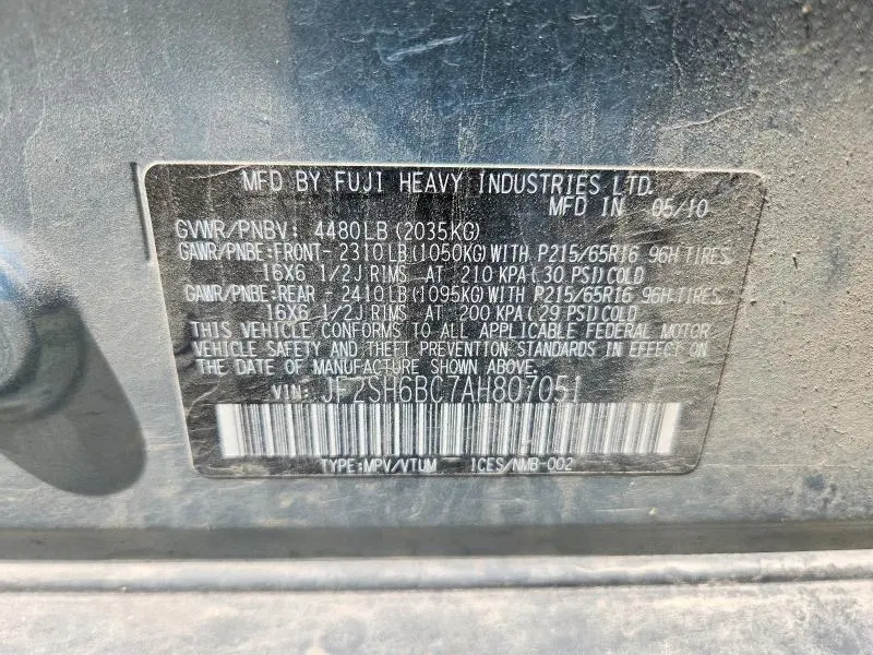 2010 SUBARU FORESTER XS  