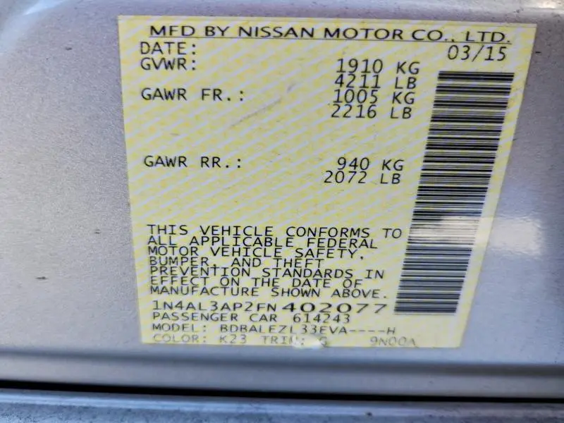 2015 NISSAN ALTIMA 2.5  