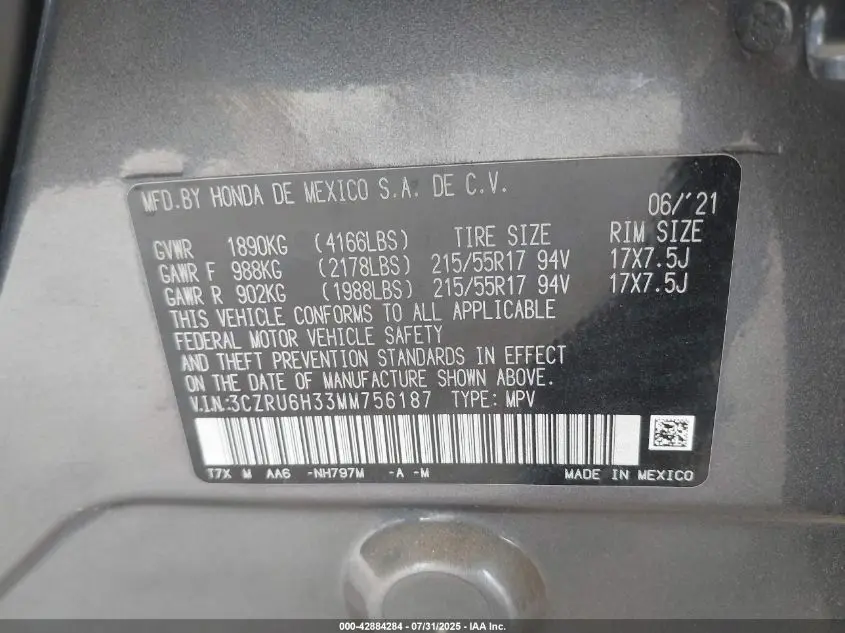 2021 HONDA HR-V AWD LX
