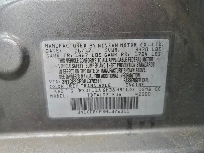 2017 NISSAN VERSA NOTE S  