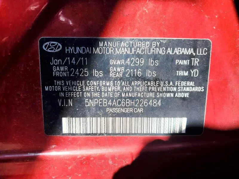 2011 HYUNDAI SONATA GLS  