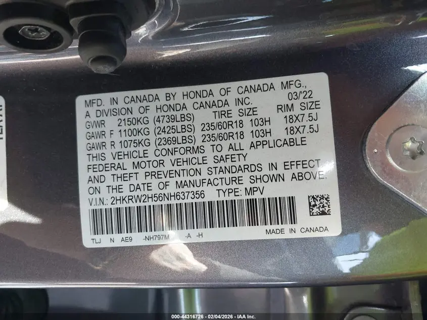 2022 HONDA CR-V AWD EX