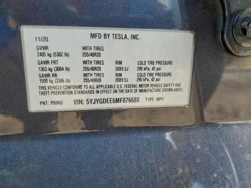 2021 TESLA MODEL Y   