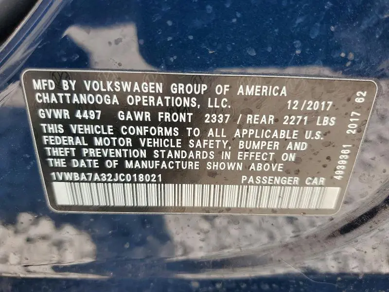 2018 VOLKSWAGEN PASSAT SE  