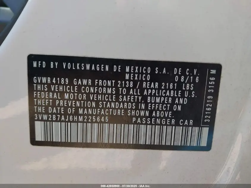 2017 VOLKSWAGEN JETTA 1.4T S