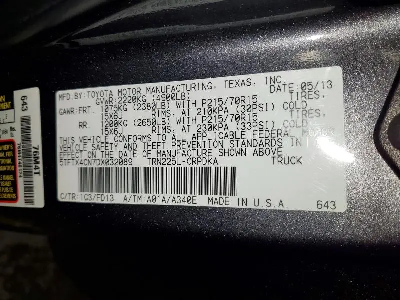 2013 TOYOTA TACOMA ACCESS CAB  