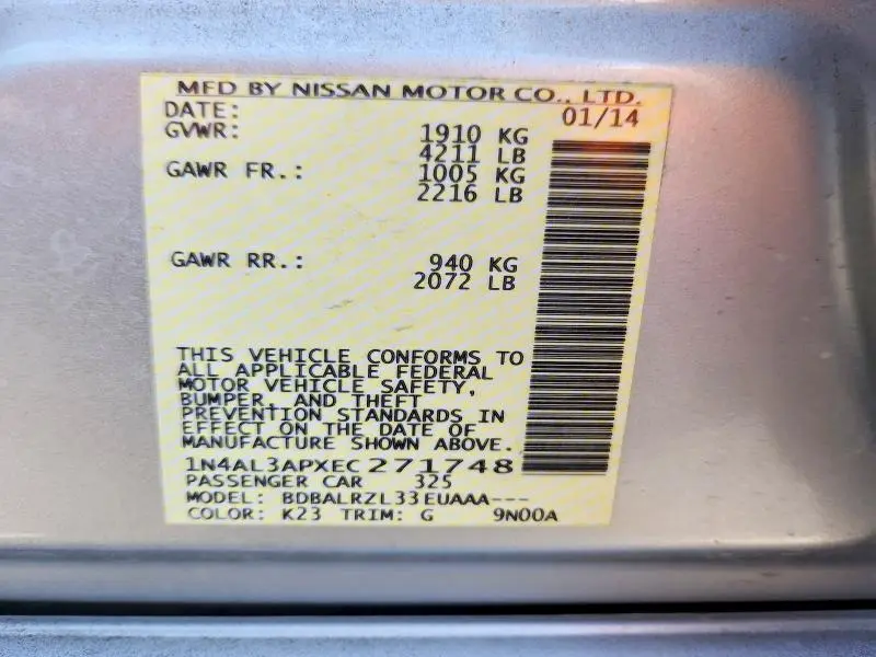 2014 NISSAN ALTIMA 2.5 S  