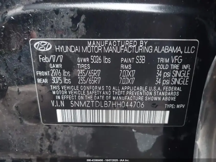 2017 HYUNDAI SANTA FE SPORT 2.4L