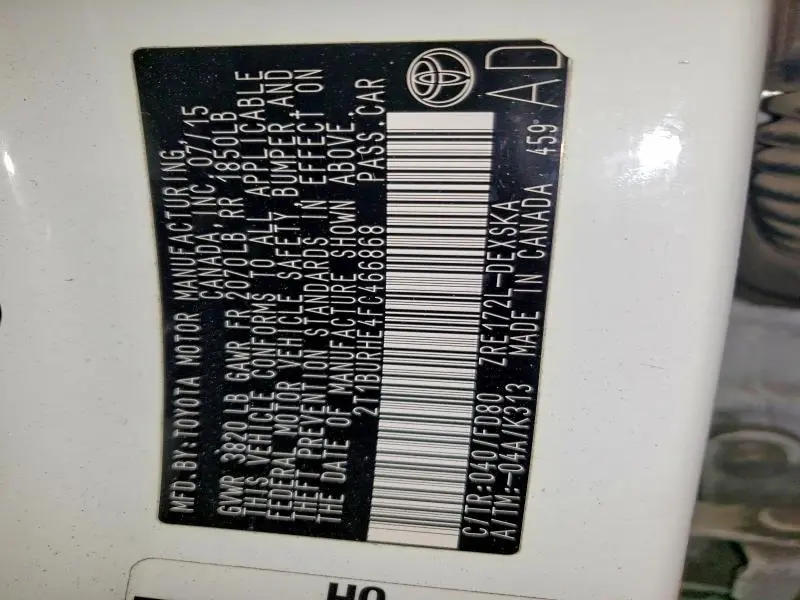 2015 TOYOTA COROLLA S PLUS  