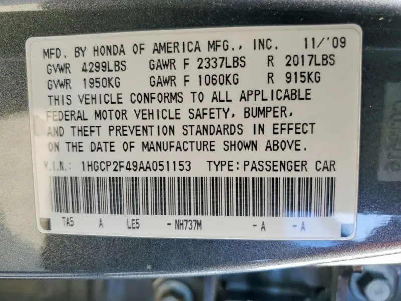 2010 HONDA ACCORD LXP  