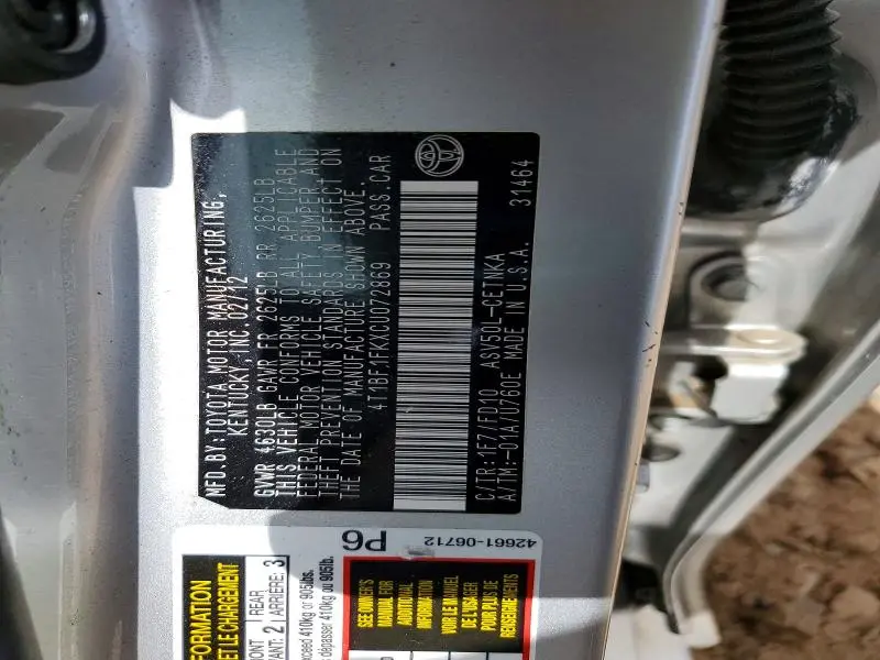 2012 TOYOTA CAMRY LE  
