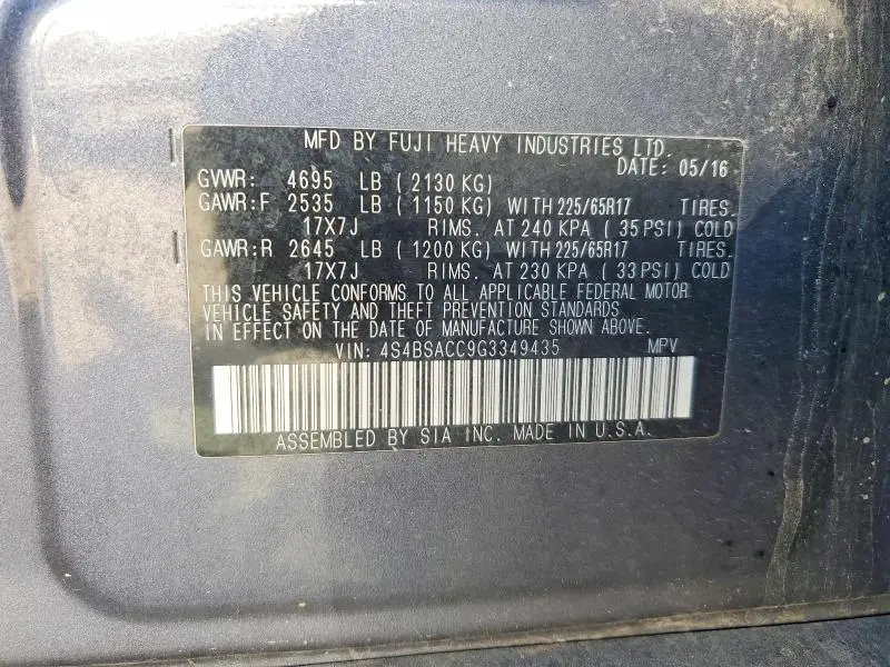 2016 SUBARU OUTBACK 2.5I PREMIUM  