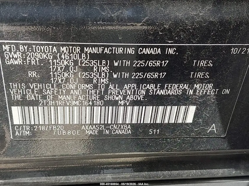 2021 TOYOTA RAV4 LE