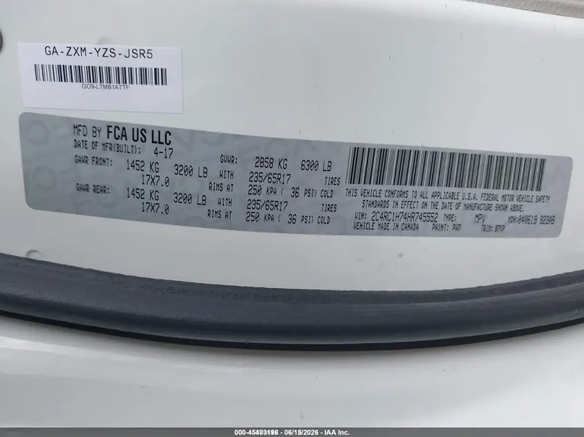 2017 CHRYSLER PACIFICA HYBRID TOURING PLUS
