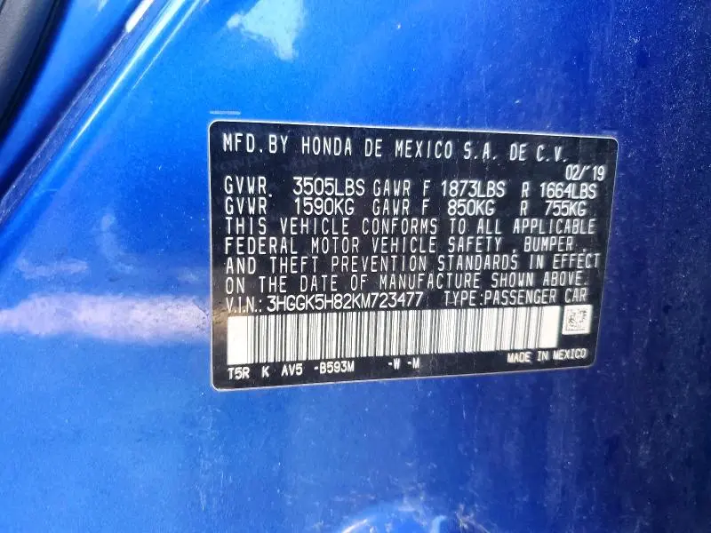 2019 HONDA FIT EX  