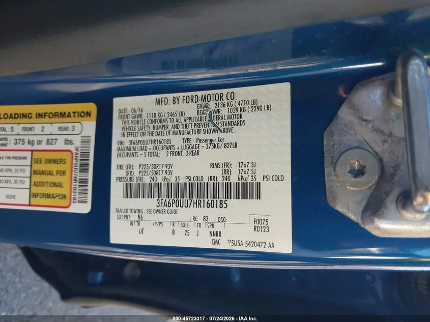 2017 FORD FUSION HYBRID S