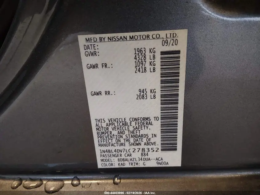 2020 NISSAN ALTIMA SV FWD