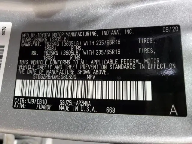 2021 TOYOTA HIGHLANDER XLE  