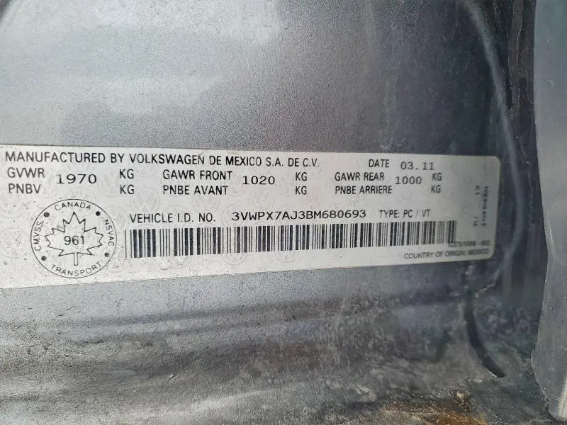 2011 VOLKSWAGEN JETTA S  