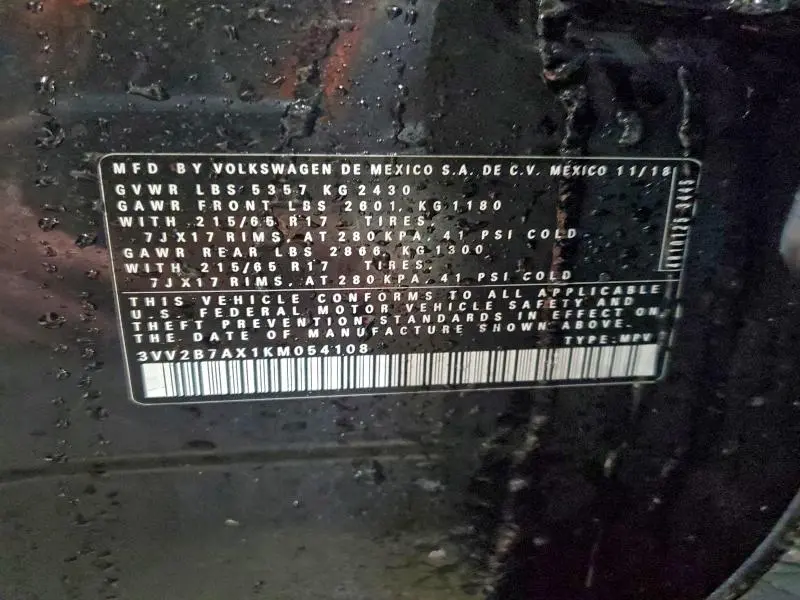 2019 VOLKSWAGEN TIGUAN SE  